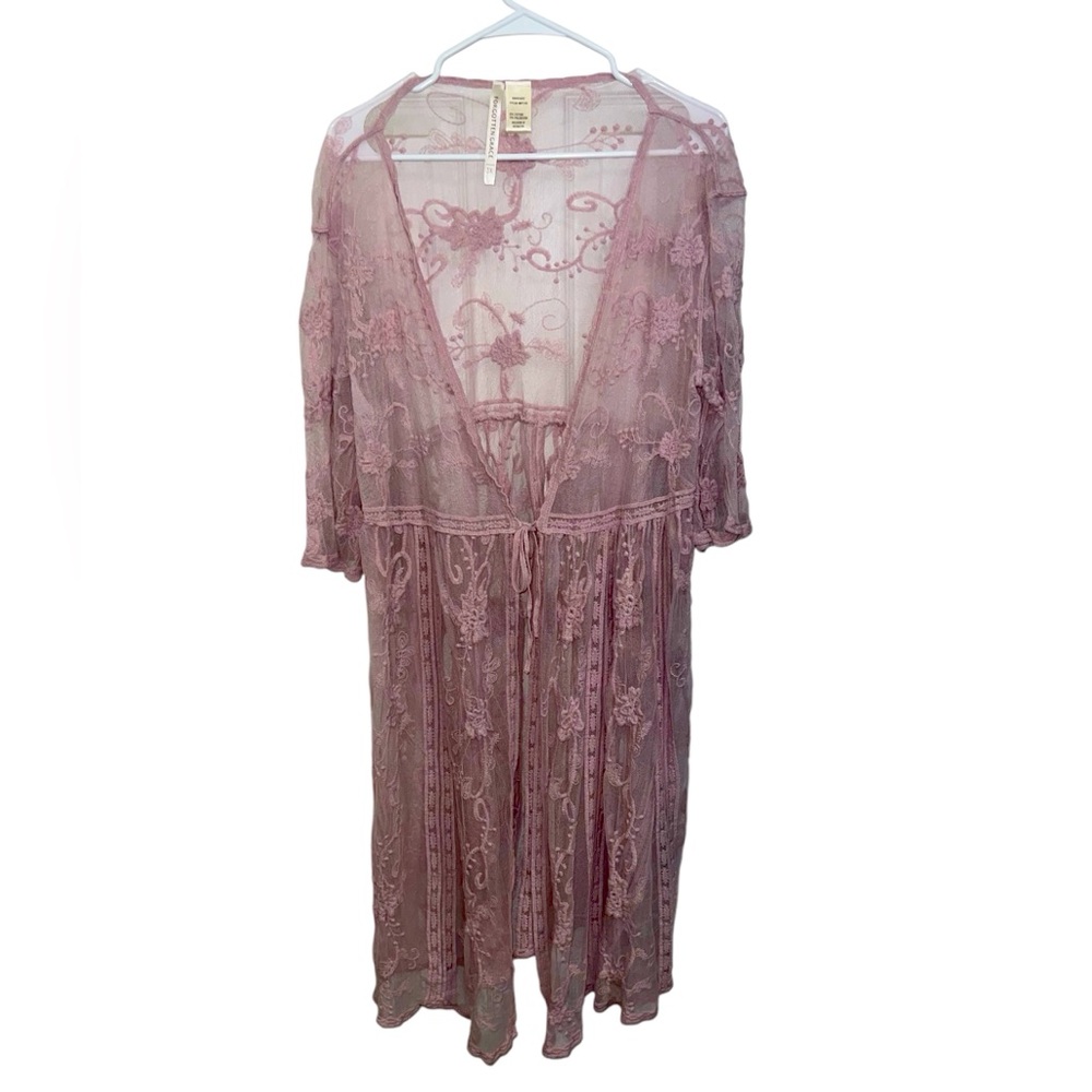 Lace rose mauve crochet open blouse